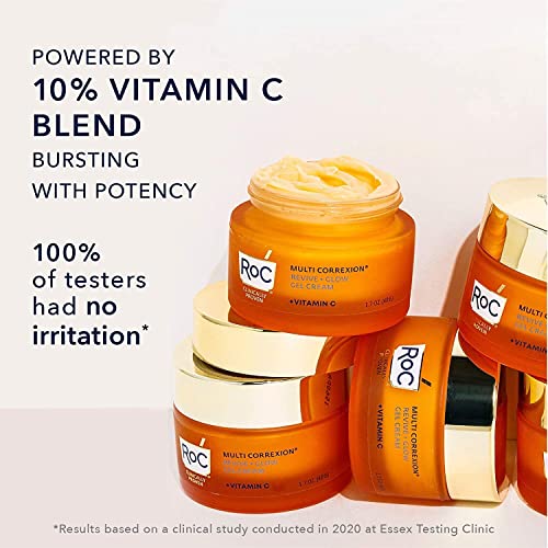 RoC - Multi Correxion Revive + Glow Vitamin C Gel Cream - Anti Wrinkle and Aging Moisturiser - Visibly Plumps and Brightens Skin - Hypo-Allergeni
