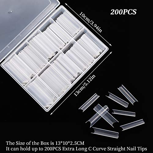 FANTESI 200 Pcs Extra Long Straight Square Nail Tips,c Curve Nail Tips Clear Nail Tips,full Cover Acrylic Fake Nails For Artificial Nail Tips Sal