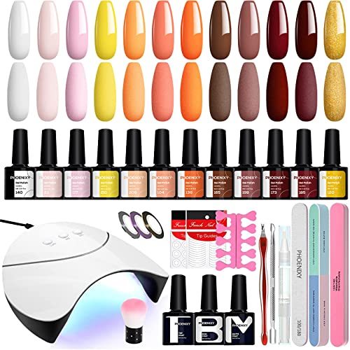Gel Nail Polish Starter Kit, Phoenixy 12 Colours Soak off Gel Nail Polish Set with Nail Lamp 8ml Gel Nail Kit Shellac Nail Kit Gift Set for Women