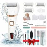 【Upgraded】Electric Foot File, DIOZO Professional 12 in-1 Pedicure Kit Foot with Storage Box and Gel Heel Protectors, Rechargeable Waterproof Hard