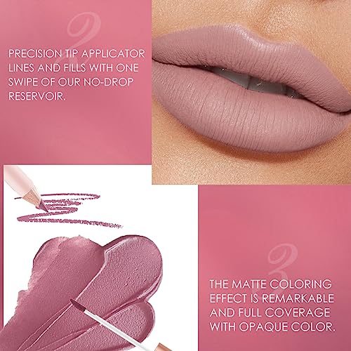 Nude Liquid Lipgloss - Lip Liner and Lipstick Set - Non-Sticky Long Lasting Waterproof Lip Stain - Highly Pigment Lip Stick & Lipliner Pencil - L