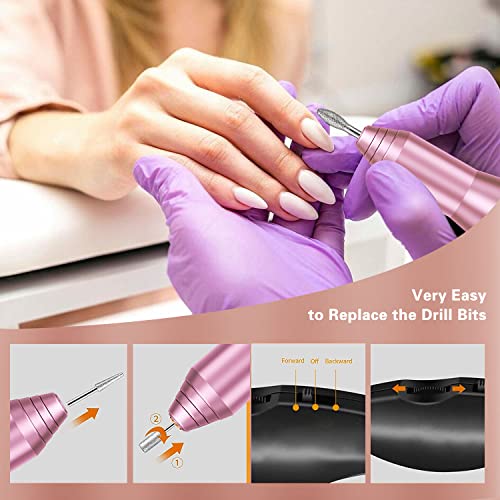 FOLAI Electric Nail Files, Nail Drill Set for Acrylic Gel Nails, Portable Manicure Pedicure Kit with Sanding Bands and Nail Drill Bits(Pink)
