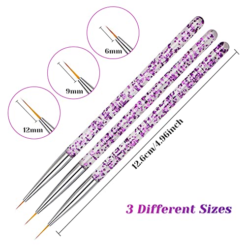 Qufiiry 3 Pcs Nail Art Liner Brushes, Miniature Fine Detail Paint Brush Set, Detailer Brush Dotting Tool for DIY Nail Art Salon and Home Use