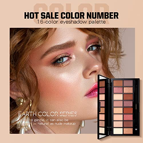 ONLYOILY 16 Colors make up Eyeshadow Palette Eye Shadow Powder Disc Portable Shimmer glitter eyeshadow with Brushes Waterproof Long Lasting