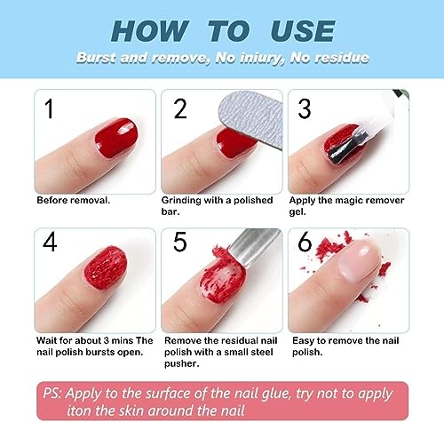 Gel Nail Polish Remover (15ML)- Professional Gel Remover For Nails With Cuticle Pusher, Gel Nail Remover, Remove Gel Polish in 2-3 Minutes, Safe