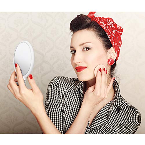 Makeup Mirror Double Sided 5X/1X Magnifying,Hand Held Mirror with Folding Handle,Compact Cosmetic Vanity Mirror for Girls,Ladies,Beauty,Handbag,T