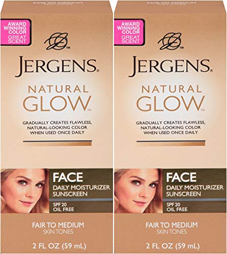 Jergens Glow Face Daily Moisturizer Sunscreen SPF 20, Fair to Med, 2 Ounce - 2 Pack by Jergens