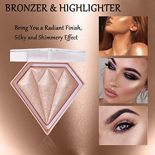 Powder Highlighters Makeup,Highly pigmented Powder Highlighter,Bronzer and Highlighter Palette,Highlighting Powder for a Radiant Finish,Silky and