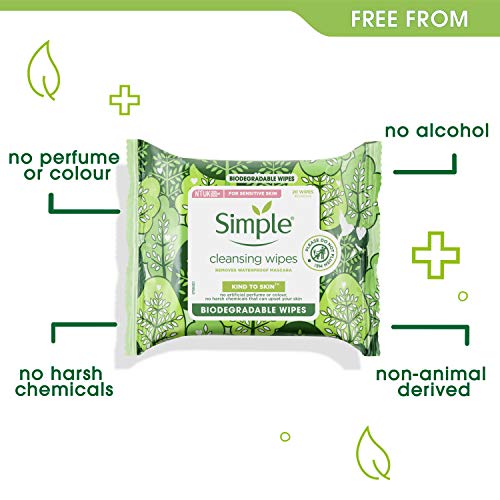 Simple Kind to Skin Cleansing Wipes remove waterproof make-up Biodegradable for sensitive skin 20 PC