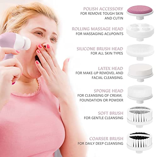Facial Cleansing Brush Face Scrubber: CLSEVXY Electric Face Spin Cleanser Brushes with 7 Brush Heads for Deep Cleansing, Gentle Exfoliating, Remo