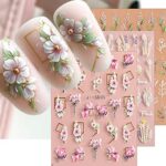 3D Embossed Flower Leaves Nail Art Stickers Decals 4 Sheets 5D Self-Adhesive Summer Floral Nail Supplies Nail Art Design Decoration Accessories