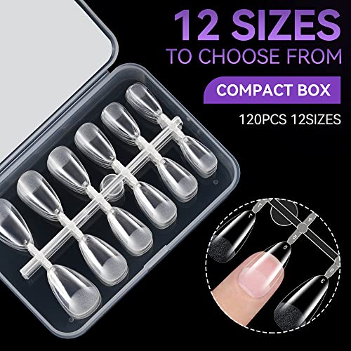 Gelike ec Mini Short Almond Nail Tips - Soft Gel Nail Tips Almond Shaped Full Cover Gel X Nails Pre Etched for Extensions,PMMA Resin Clear Strong