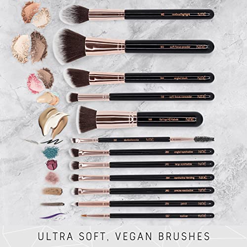 Niré Beauty Professional Makeup Brushes - 15-piece Award Winning Vegan Makeup Brush Set with Case, Blending Sponge, Brush Cleaner, Guide, Gift Bo