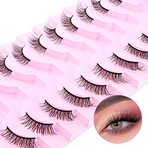 False Eyelashes Natural Look Half Lashes Short Wispy Cat Eye 3D Faux Mink 3/4 Eye Lashes Fake Eyelashes Strip 10 Pairs Pack (B06)