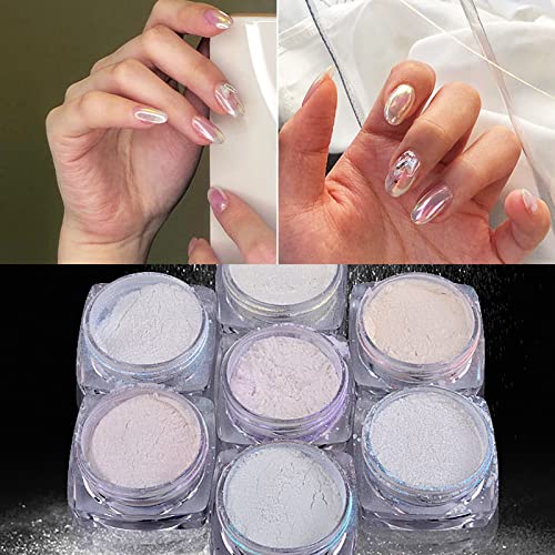 Chameleon Chrome Nail Powder, 7 Boxes Aurora Mirror Effect Shell Powder,Solid Magic Mirror Pearl Pigment Manicure Glitter Dust for DIY Nail Art D