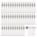 Elfenstall- 50pcs Mini 5ml Fine Mist Glass Refillable Perfume Empty Bottle Atomizer Pump Spray for Travel Party Glass Clean Cloth + Free 5PCS 3ML