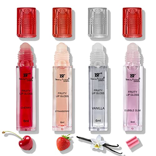 Beauty Forever Fruity Roll on Lip Gloss, Flavoured Lip Gel, Moisturising, Enriched Glossy Finish, Contain Minerals, Hydrating, Suitable for Pout
