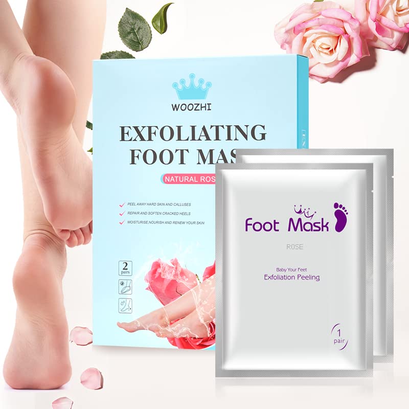 Foot Peel Mask WOOZHI, 2 Pack Foot Peeling Mask for Soft Baby Feet - Hard Skin Remover Foot Mask, Rose Foot Mask,Removes Calluses and Hard Skin,m
