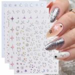 9 Sheets Aurora Holographic Nail Art Stickers Decals Self-Adhesive Stars Moon Nail Supplies Nail Art Design Decoration Accessories