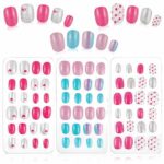 RosewineC 72 Pieces Girls Press on Nails Fake Nails Artificial Nail Tips Children Full Cover Short False Fingernails for Girls Kids Nail Art Deco