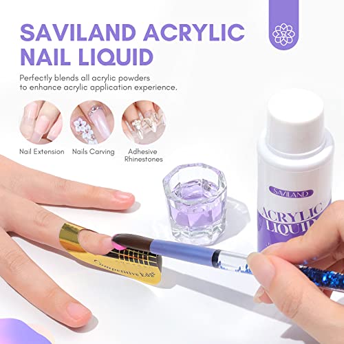 Saviland 120ml Acrylic Liquid Set - Upgraded EMA Monomer for Acrylic Nails | Strong Adhesive | Acrylic Monomer Liquid for Acrylic Powder | Nail B
