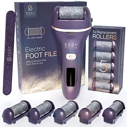 Essy Electric Foot File Pedicure Feet Hard Skin Remover Foot Scraper Dry Dead Skin Remover Callus Exfoliator Rechargeable Feet Scrubber with 5 Re
