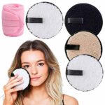 4 Pcs Face Halo Makeup Remover Pads with Spa Facial Towel Headbands, XCOZU Reusable Make Up Pads/Wipes, Washable Makeup Remover Pads Microfibre C