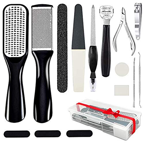 Rainmae Professional Pedicure Kit Foot File Set,19 in 1 Stainless Steel Foot File Exfoliating Prevent Clean Foot Dead Skin Tool Kit Nail Toenail