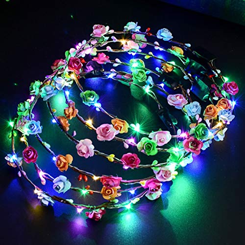 Shenghuo LED Flower Headband, 12Pcs Flower Crowns Headdress Garland Hair Wreath for Women Girls Wedding Party Christmas Holiday Festival