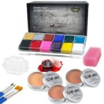 immetee SFX Makeup Kit, Special Effect Face Body Paint Halloween Makeup, Face Paint Oil Palette+3 Scar Wax+1 Fake Blood+4 Paint Brushes+1 Spatula