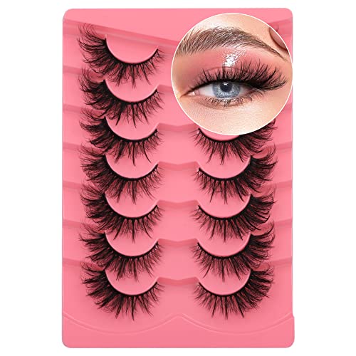 Newcally False Eyelashes Fairy Lashes Fox Eye Fluffy Wispy Strip Lashes Cat Eye Fake Lashes Pack Dramatic Lashes 7 Pairs Eye Makeup