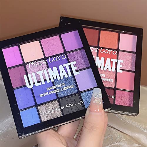 Christmas Purple Blue Eyeshadow Palette Cosmetics Eye Shadow - 16 Colors Shimmer Everyday Eye Shadow Pallet, Blendable Eyeshadow Primer Long Last