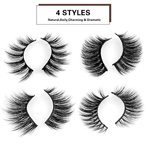 Leipple False Eyelashes 20 Pairs - Professional Reusable 3D Mink Lashes - Natural Waterproof Thick Fluffy Fake Eyelashes Faux Mink Eyelashes (4 S
