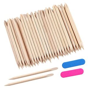 100 Pcs Orange Wooden Sticks Multifunctional Double-End Cuticle Pusher Tools for Nail Manicure Pedicure