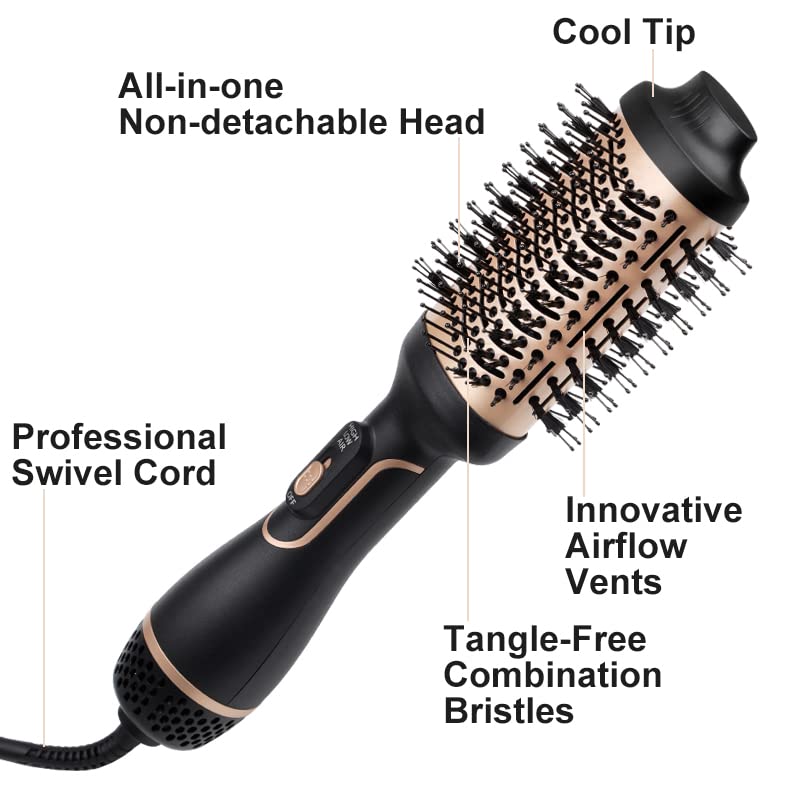 Hair Dryer Brush, Hot Air Brush for Fast Drying, Hair Dryer and Styler for Salon Results, Negative Ionic Curler Straightening Comb, 4 in 1 Hot Ai