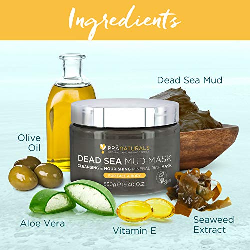 PraNaturals Dead Sea Mud Mask 550g Organic, Natural & Vegan, Cruelty-Free Cosmetic - Mineral-Rich, Hydrates, Detoxifies & Deeply Cleanses Skin An