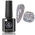 Glitter Gel Nail Polish - Silver Gel Nail Polish - Soak Off UV LED Sparkle Silver Glitter Gel Polish - Long-Lasting - Ideal for Home Use