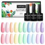 INPING Pastel Gel Nail Polish, 10 Color Spring Summer Nail Polishes Set Candy Macaroon Collection Required Soak Off UV/LED Lamp for Starter DIY N