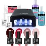 Nail Gel Polish Kit 4 MYGEL Colours Top Base Coat UV Lamp Starter Kit Mylee prep + wipe remover (Kit with Black Lamp)