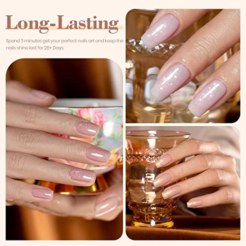 RARJSM Nude Gel Polish Set Pale Pink Milky Jelly Peach Pink Apricot Beige Champagne Brown Shimmer Holographic Glitter Iridescent Gel Nail Polish