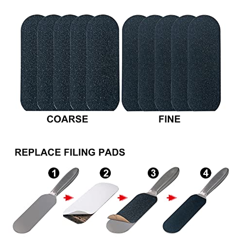 Professional Pedicure Foot File and Callus Remover for Hard Skin, Stainless Steel Foot Rasp File with Ten Free Refill Grits Replacement Pads with