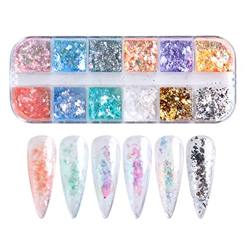 Chrome Nail Powder,6 Grids Aurora Powder for Nails,Shell Powder Mirror Effect Nail Powder for DIY Nail Art Decoration Pigment Body Face Decoratio