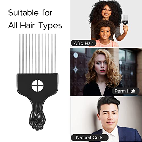 Boorika Metal Afro Comb – Smooth & Sturdy Metal Hair Pick for Detangling and Styling – Afro Pick for Curly Hair – For Home & Salon (Metal Afro Co