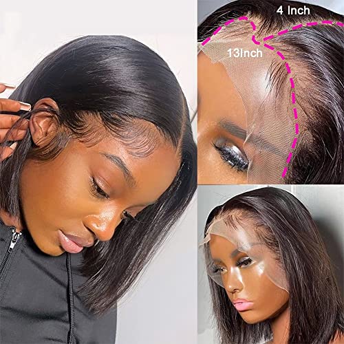 Maxine 12 inch Straight Bob Wigs 13x4 Transparent Lace Front Human Hair Wigs Pre Plucked with Baby Hair Brazilian Straight Short Bob Wigs Glueles