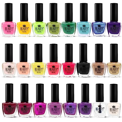 Beauty4Britain 24 x Nail Polish Varnish Set 24 Different Classic Glitter Pearl Colours EU Made