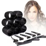 Mirzian 16 Pcs Jumbo Hair Rollers Set - 8 Heatless Self Grip Velcro Curlers, 8 Duckbill Clips, Black Hair Curlers for Long Hair,No Heat Rollers (