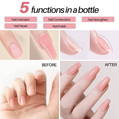 INTOBAS Gel Nail Builder Kit, 5 in 1 Builder Gel in a Bottle 15ml with Nail Forms 100 Pcs, Extension Gel Nail Polish Nude Pink, Strengthening Gel