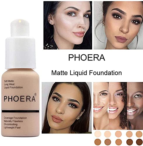 Glamza PHOERA Foundation Concealer Makeup Full Coverage Matte Brighten Long Lasting UK (104 BUFF BEIGE)