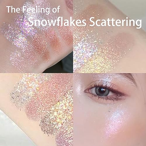 Glitter Eyeshadow Palette, Shimmer Eye Shadow Pallets for Women, 9 Colour Glitter Eye Make-Up Palettes, Gold, White, Pink Highly Pigmented Eye Sh