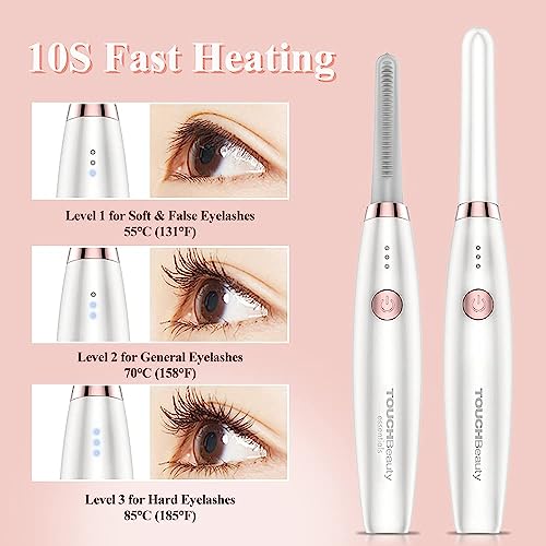 Heated Eyelash Curler, TOUCHBeauty Electric Eyelash Curler USB Rechargeable Eyelash Curler with 3 Temperature Settings Silicone Comb Lash Curler